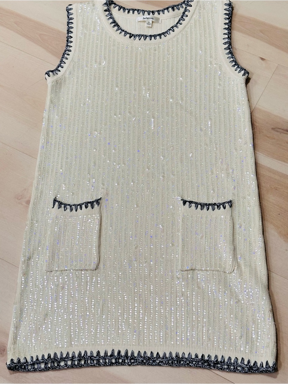 Lalavon Modenaire Sleeveless Sequin Knit Mini Dress Sz S 1960s Preppy sparkle - Picture 9 of 15